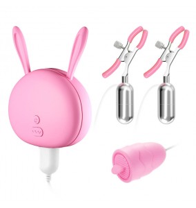 MIZZZEE - Vibrating Nipple Clamps Licking Vibrator Egg (Chargeable - Pink)